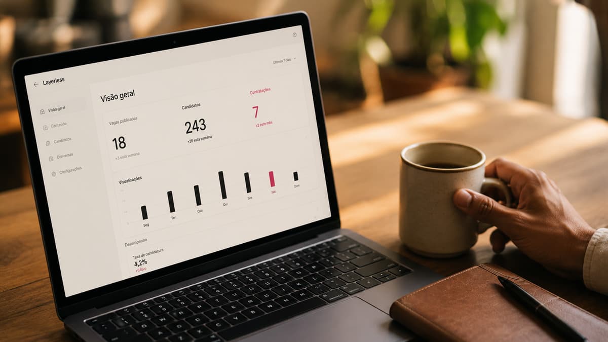 Closeup de tela de laptop com painel de analytics da Layerless